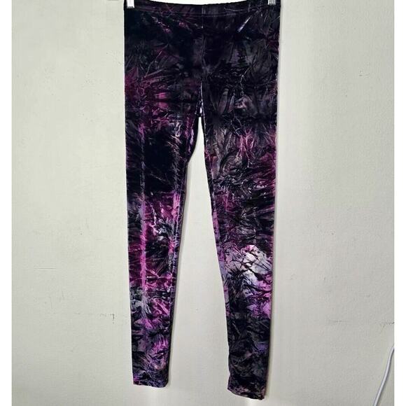 Topshop Purple & Silver Crushed Velour Elastic Waist Stretch Leggings 8 Medium - Picture 1 of 6